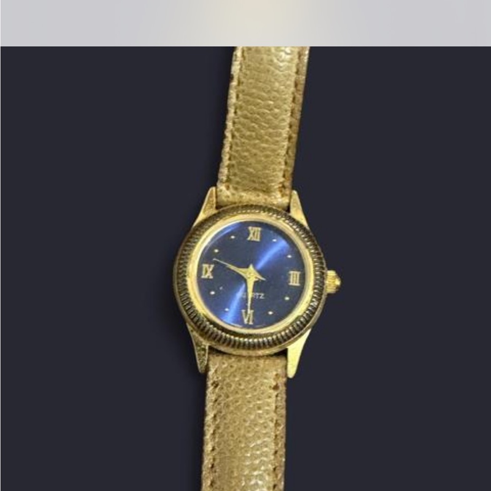 Gold Tone Watch with Blue Dial - Unbranded